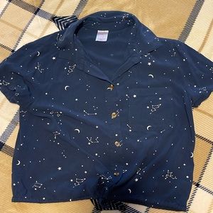 Navy blue button up shirt white stars